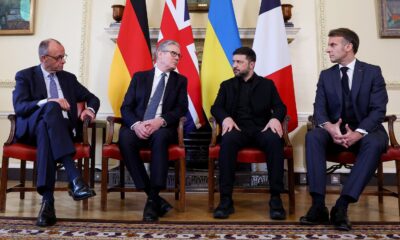 Friedrich Merz, Sir Keir Starmer, Volodymyr Zelenskyy and Emmanuel Macron at Downing Street. Pic: Reuters