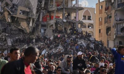 Palestinians celebrate a mass wedding ceremony in Khan Younis, on 2 December: Pic: AP