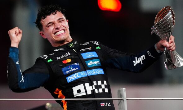 McLaren driver Lando Norris celebrates winning the Formula One world championship after finishing third at the Abu Dhabi Grand Prix. Pic: PA