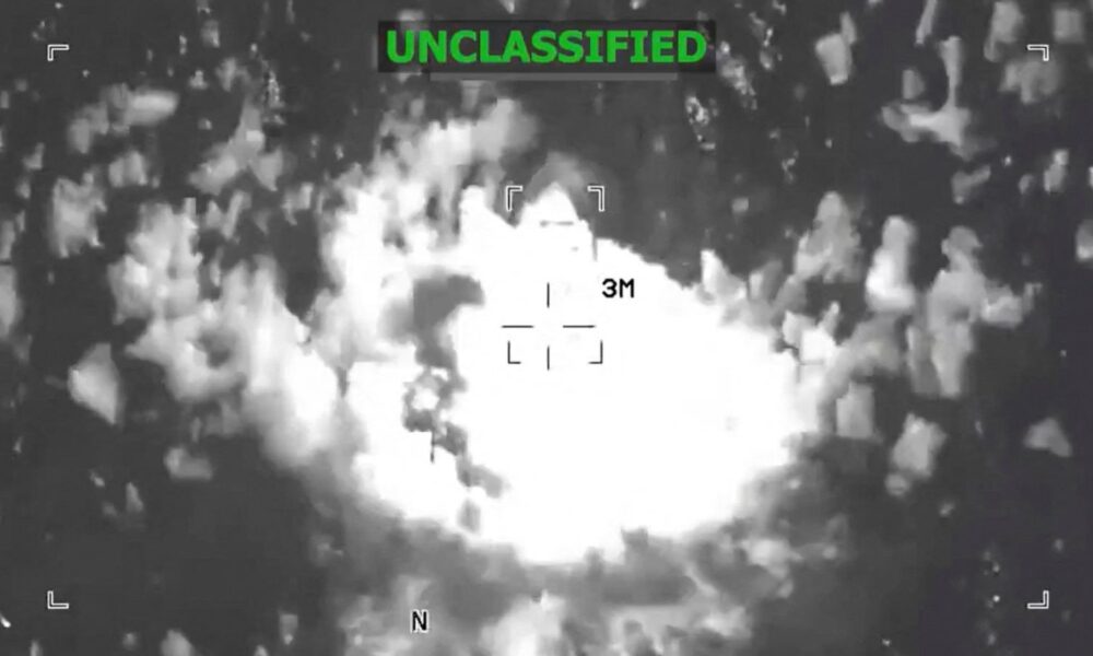 The vessel explodes in flames. Pic: Reuters