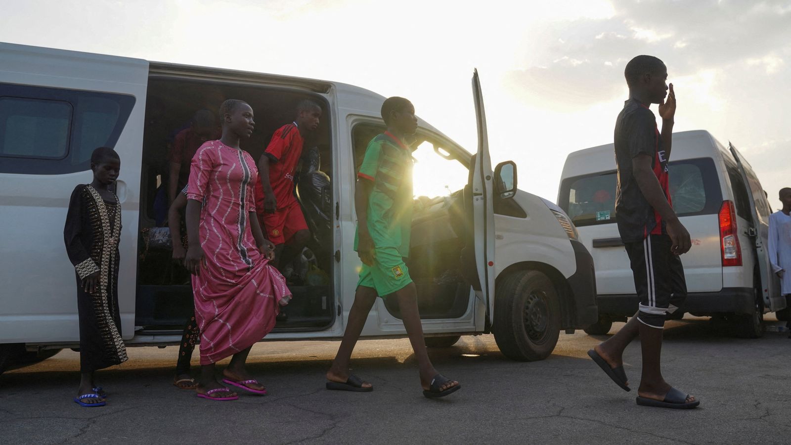 The previous set of rescued schoolchildren arrive in Minna on 8 December. Pic: Reuters
