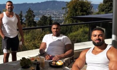 (L-R) Sina Ghami, Anthony Joshua and and Latif Ayodele. Pic: Mauricio Sulaiman