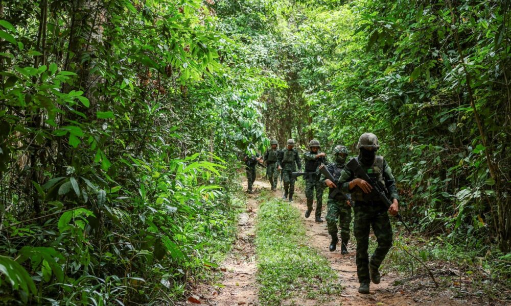 Thai military patrolling in the Chong Bok area near the disputed border with Cambodia. File pic: Reuters