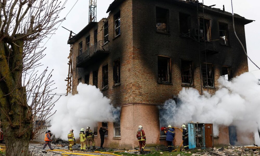 Destruction in the Ukrainian town of Fastiv after Russian strikes. Pic: Reuters