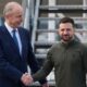 Micheal Martin greets Volodymyr Zelenskyy as he briefly stops in Ireland on way to the US in February. Pic: Reuters