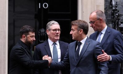 Volodymyr Zelenskyy, Sir Keir Starmer, French President Emmanuel Macron and German Chancellor Friedrich Merz. Pic: Reuters