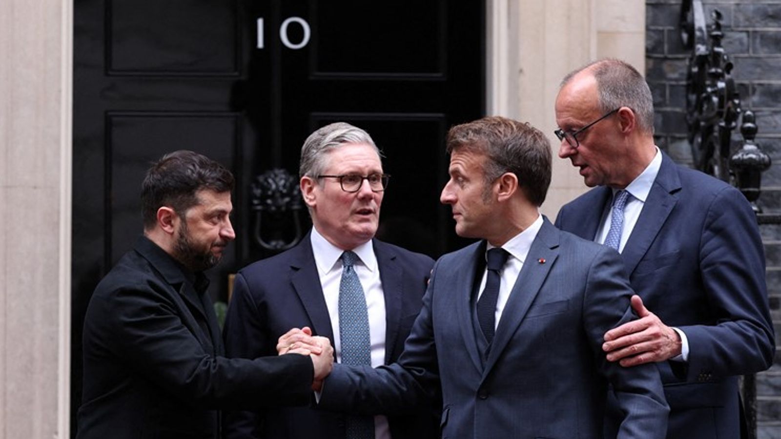 Volodymyr Zelenskyy, Sir Keir Starmer, French President Emmanuel Macron and German Chancellor Friedrich Merz. Pic: Reuters