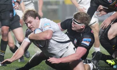 Bath Rugby's Archie Griffin scores a try during the Gallagher PREM match at Kingston Park, Newcastle upon Tyne