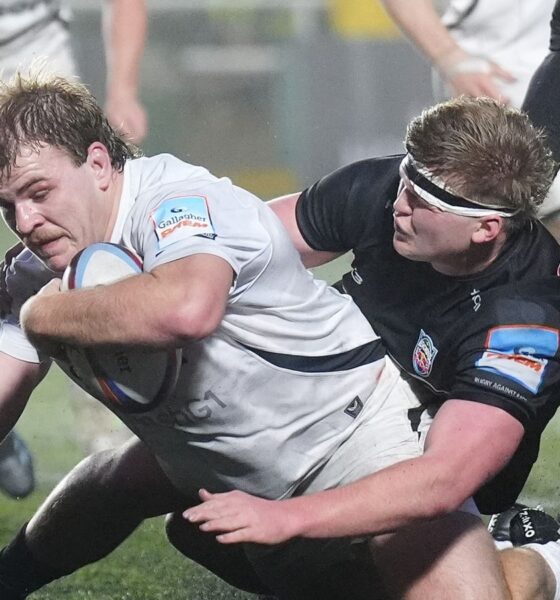 Bath Rugby's Archie Griffin scores a try during the Gallagher PREM match at Kingston Park, Newcastle upon Tyne