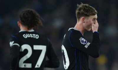 Chelsea's Cole Palmer reacts during the 3-1 defeat to Leeds