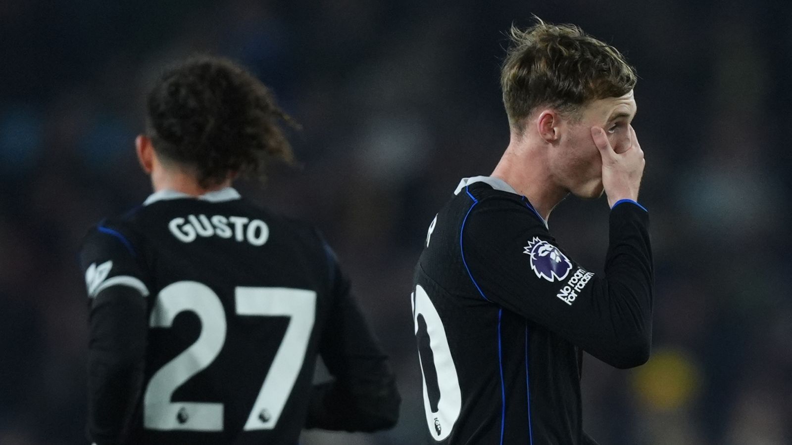 Chelsea's Cole Palmer reacts during the 3-1 defeat to Leeds