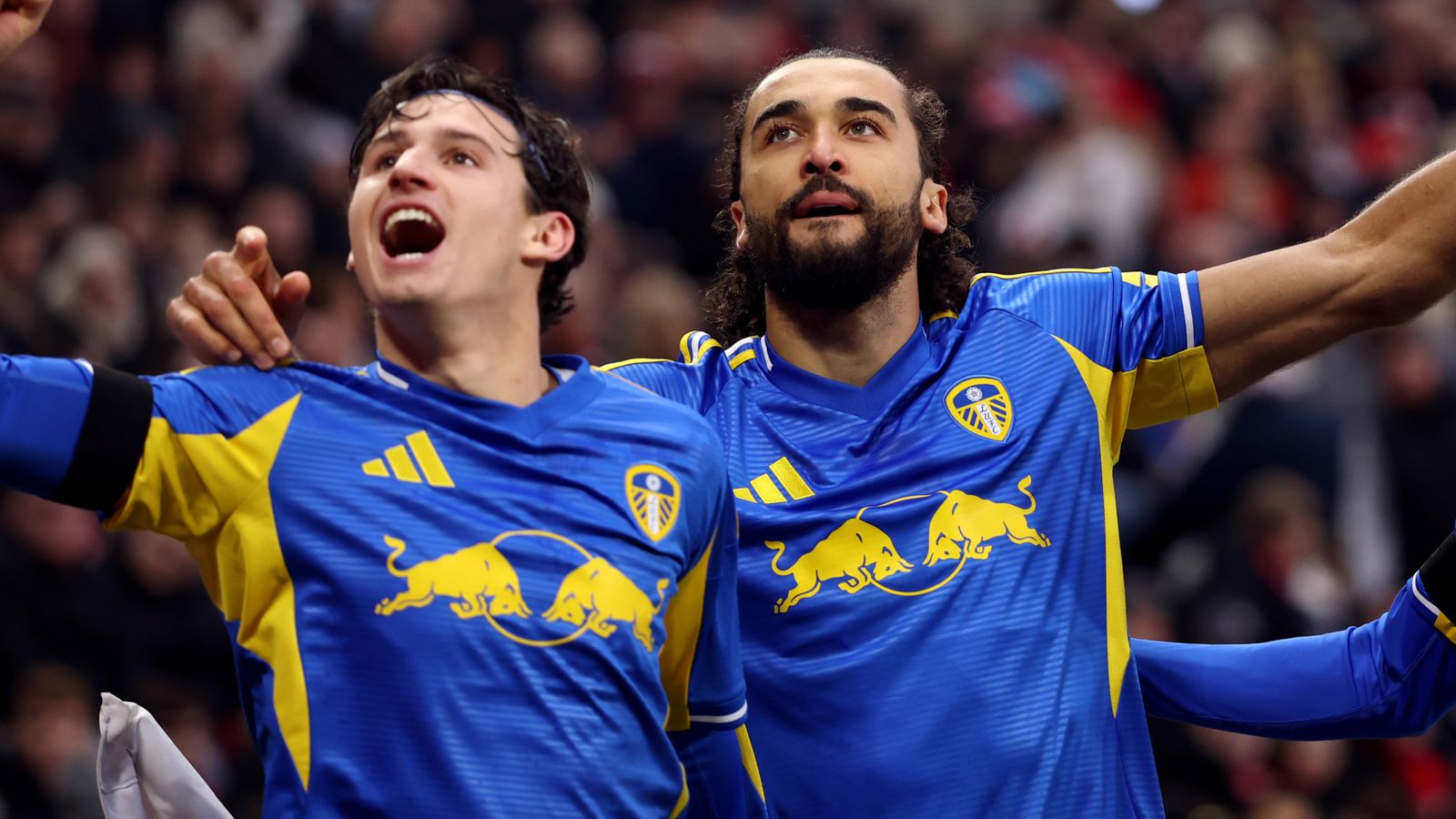 Dominic Calvert-Lewin (centre) celebrates after equalising for Leeds at Sunderland