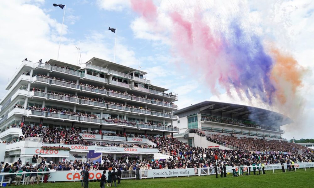 Fireworks are let off at Epsom before the Cazoo Derby