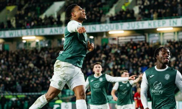 Hibernian's Thibault Klidje opened the scoring at Easter Road