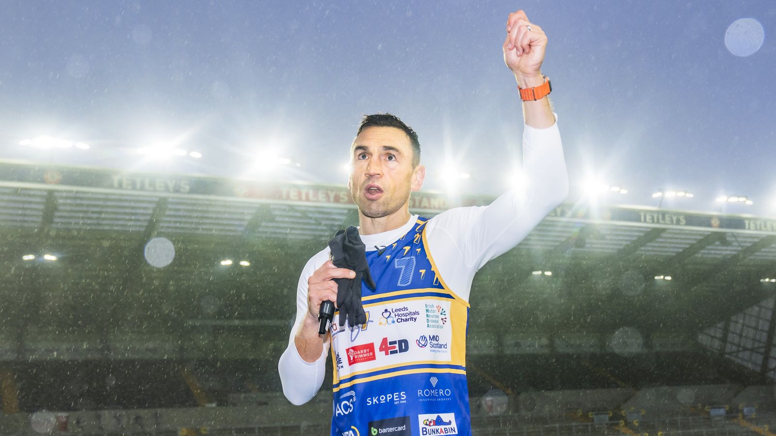 Kevin Sinfield after completing his run on day seven of the 7 in 7: Together 2025 Challenge at AMT Headingley Rugby Stadium
