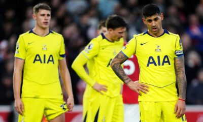Tottenham captain Cristian Romero and team-mates during the defeat at Nottingham Forest