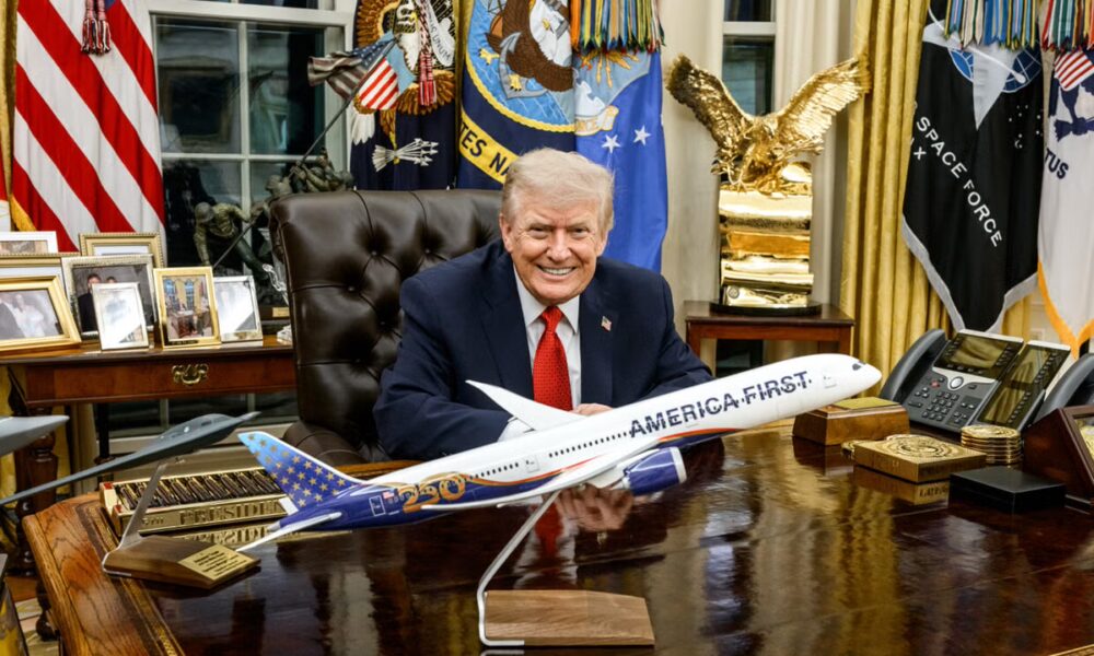 Trump shows off design for ‘America First 250’ plane in flurry of morning social media posts
