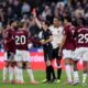 Darren England shows a second yellow and subsequent red card to Lucas Paqueta of West Ham