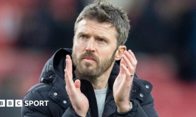 Michael Carrick applauds fans during his team in charge of Middlesbrough
