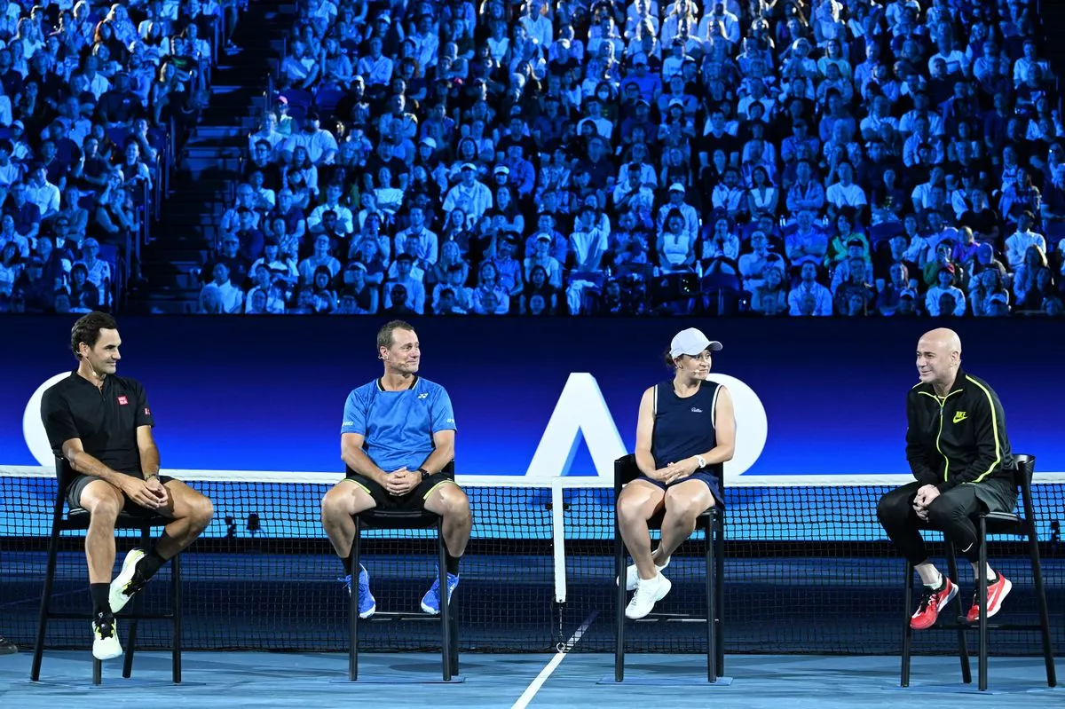 Roger Federer, Leyton Hewitt, Ash Barty and Andre Agassi