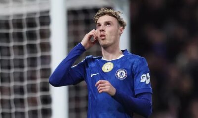 Cole Palmer celebrates a goal for Chelsea.