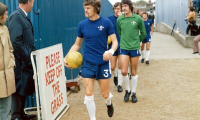 Eddie McCreadie leading the Chelsea side out while Stamford Bridge was being developed in the 1970s