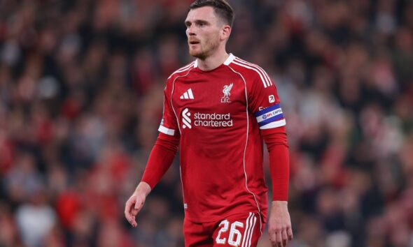 Andrew Robertson of Liverpool during the Carabao Cup Third Round match between Liverpool and Southampton at Anfield on September 23, 2025 in Liverpool, England.