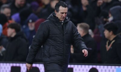BIRMINGHAM, ENGLAND - JANUARY 18: Unai Emery, head coach of Aston Villa, looks dejected during the Premier League match between Aston Villa and Everton at Villa Park on January 18, 2026 in Birmingham, England. (Photo by James Gill - Danehouse/Getty Images)