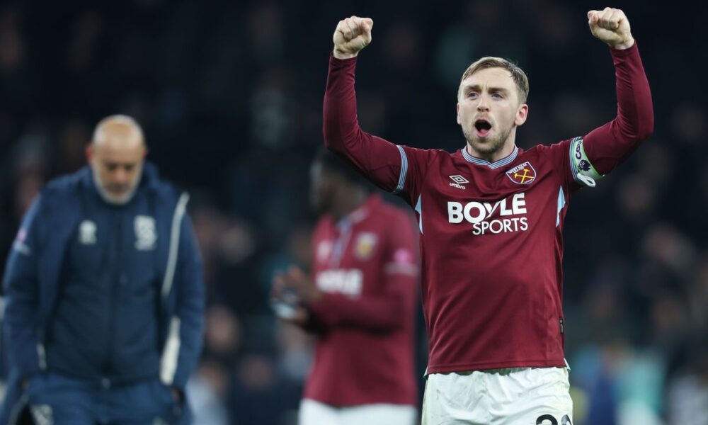 West Ham United's Jarrod Bowen celebrates after beating Spurs
