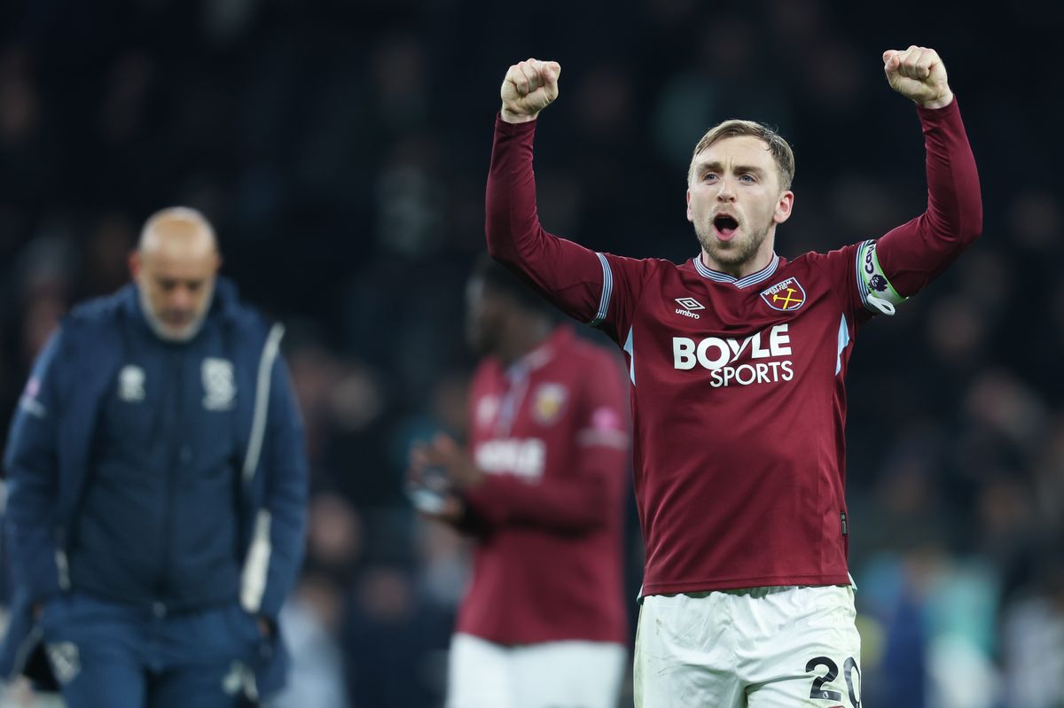 West Ham United's Jarrod Bowen celebrates after beating Spurs