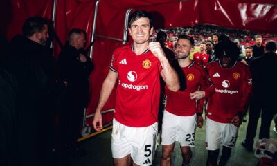 Harry Maguire walks down the tunnel.