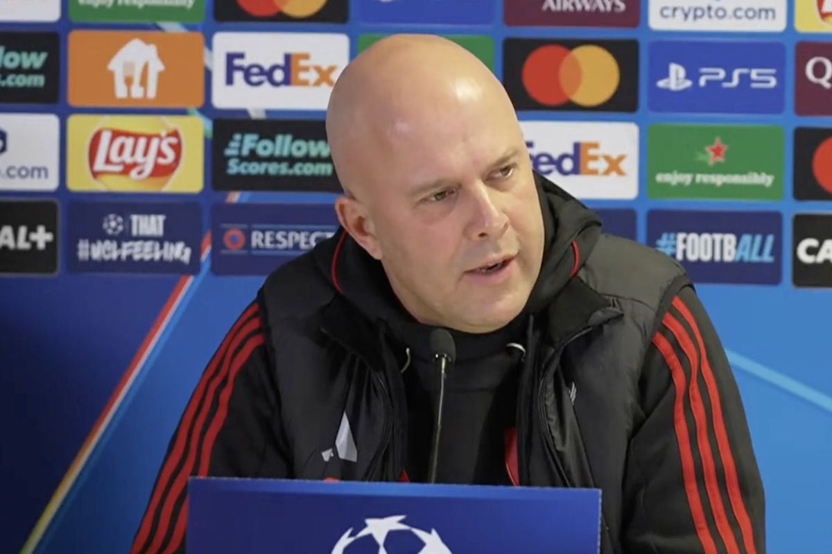 Arne Slot speaking in a Liverpool press conference