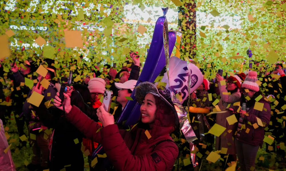 Times Square in New York on New Year's Eve last year. Markets around the world will be shut on Thursday.