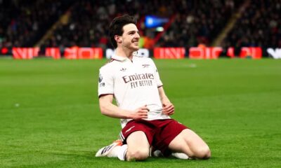 Declan Rice celebrates for Arsenal