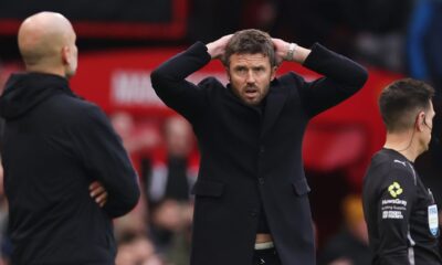 Man Utd interim boss Michael Carrick reacts