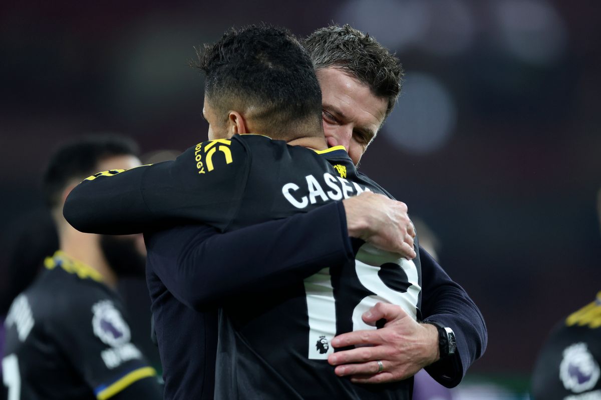 Michael Carrick embraces Casemiro