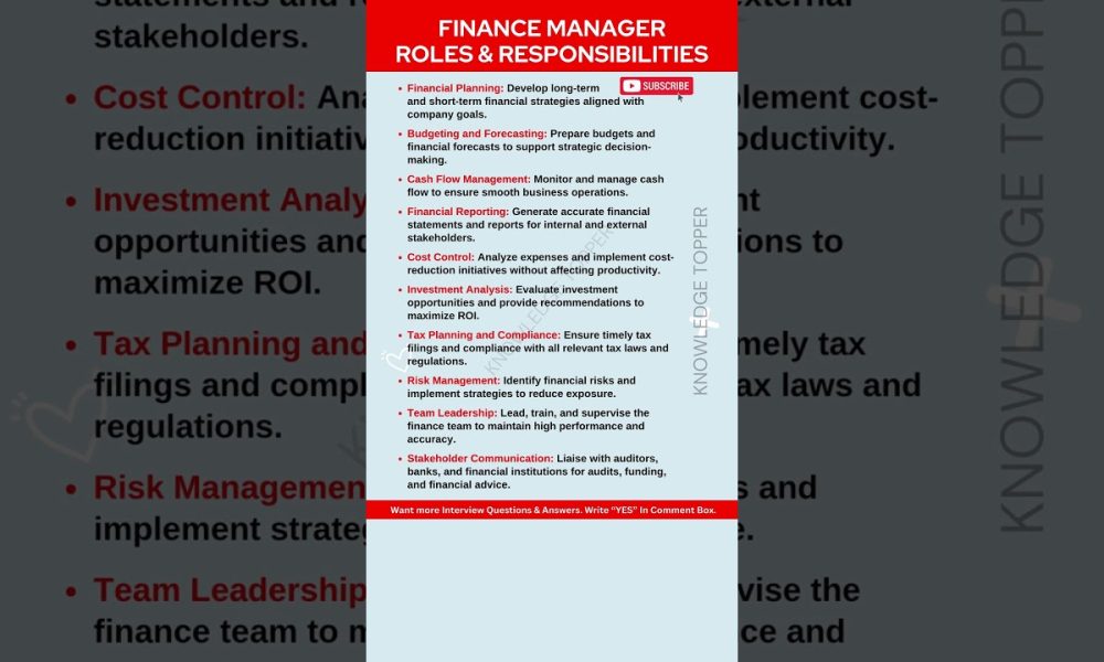 Finance Manager Roles and Responsibilities - Role of a Financial Manager