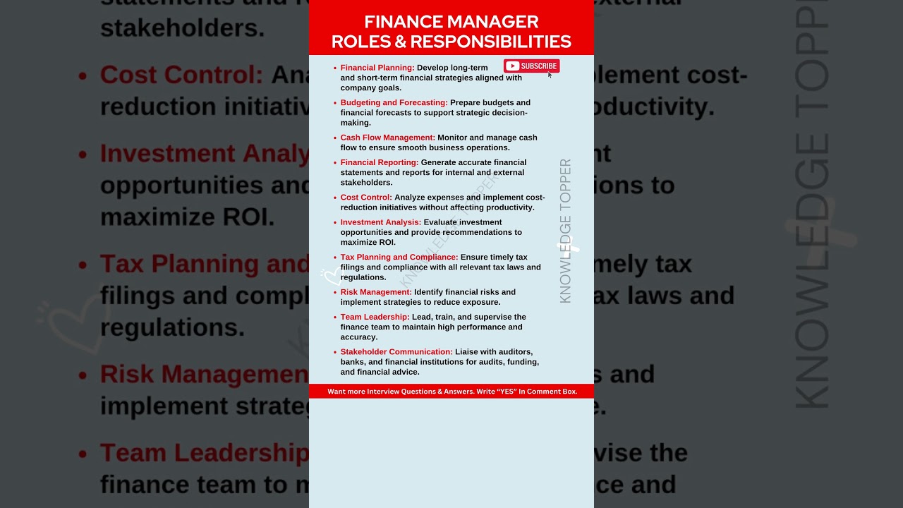 Finance Manager Roles and Responsibilities - Role of a Financial Manager