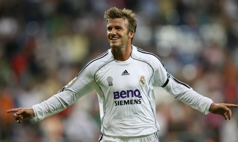 Real Madrid's David Beckham jubilates