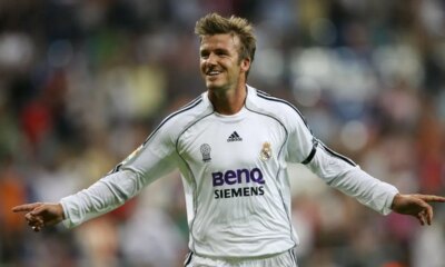 Real Madrid's David Beckham jubilates
