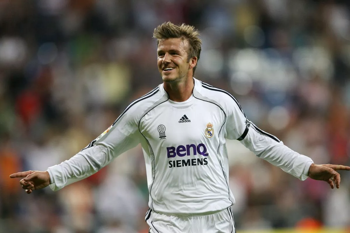 Real Madrid's David Beckham jubilates