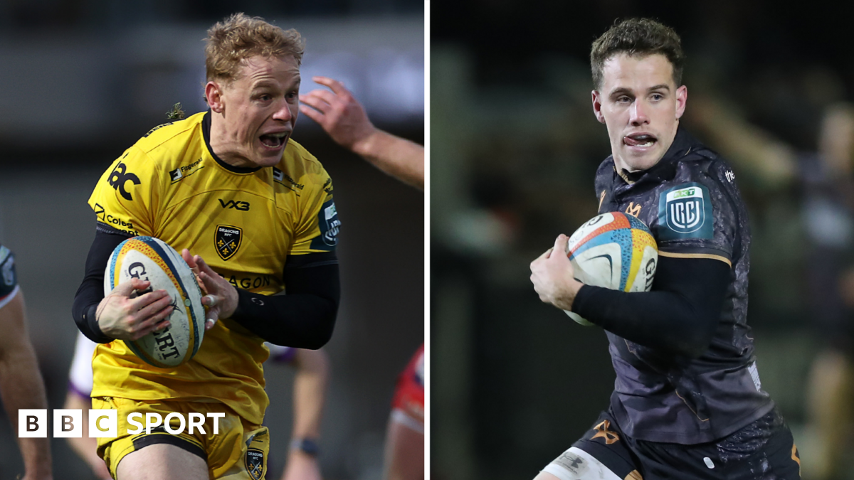 David Richards (left) goes over for a try in Dragons' win against Scarlets while Kieran Hardy runs with ball under his arm for Ospreys against Cardiff
