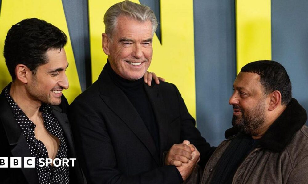 Amir El-Masry, Pierce Brosnan and Prince Naseem Hamed attend the "Giant" UK Gala Screening