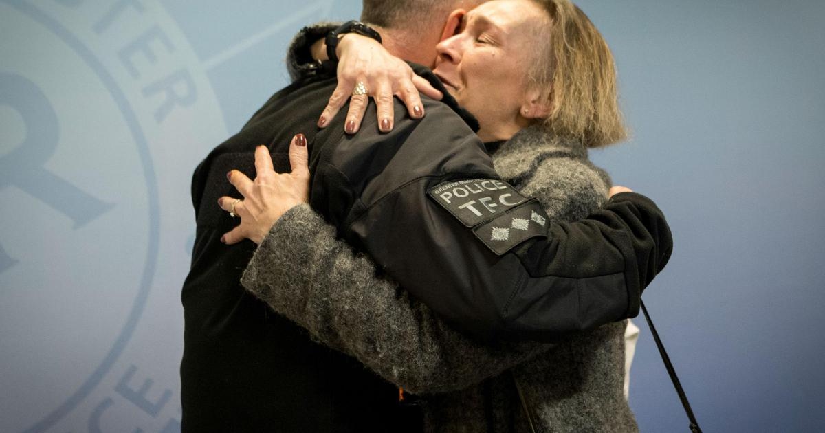 Family meet officer who saved dad's life at Salford Crescent station
