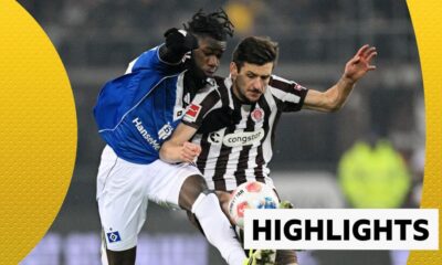 Fabio Balde of Hamburger SV battles for possession with Adam Dzwigala