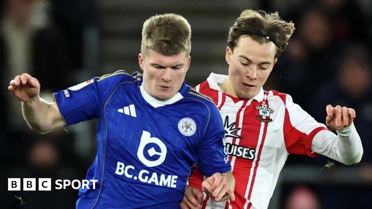 Jordan James of Leicester City (left) in action with Caspar Jander (right) of Southampton