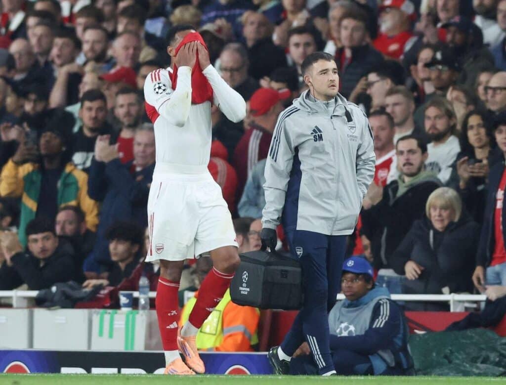 Gabriel of Arsenal comes off injured