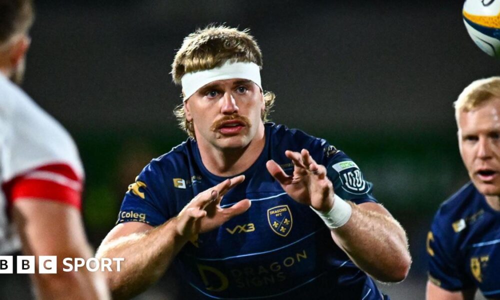 Dragons number eight Aaron Wainwright catches the ball against Ulster