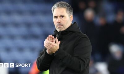 Outgoing Leicester boss Marti Cifuentes applauding supporters after their defeat at home by Oxford United in his final game in charge