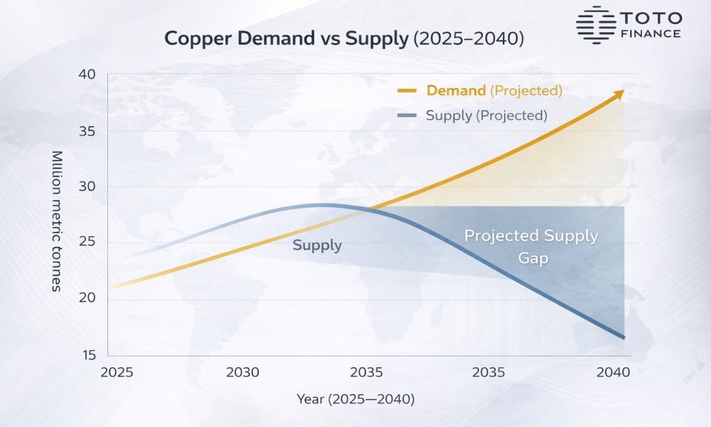 Copper Demand vs Supply (2025–2040). Source: Toto Finance